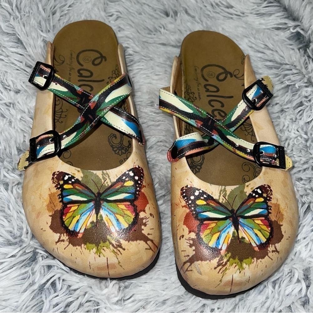 Calceo COLORFUL BUTTERFLIED PATTERNED CLOGS Size 39
